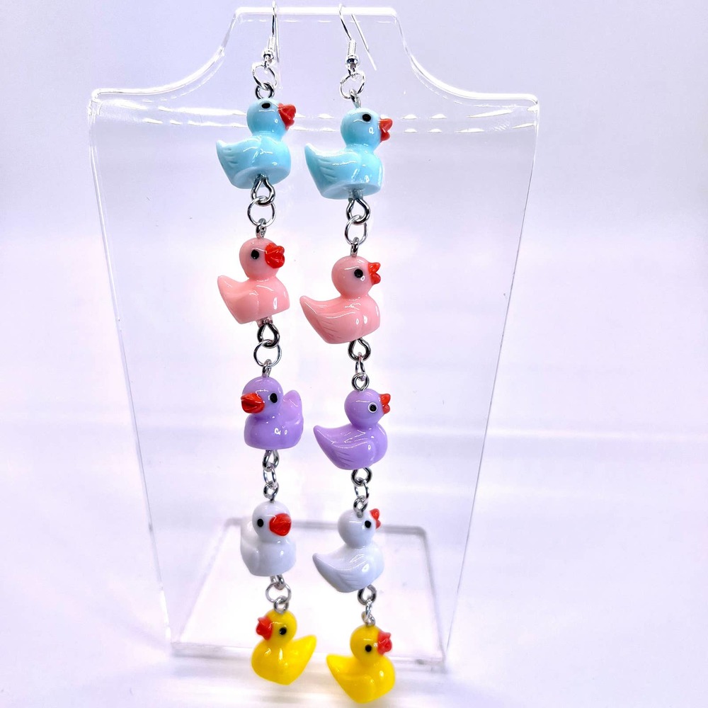Rubber Duck Chain Earrings - Duck Family Earrings - Farm Earrings - Zoo Earrings